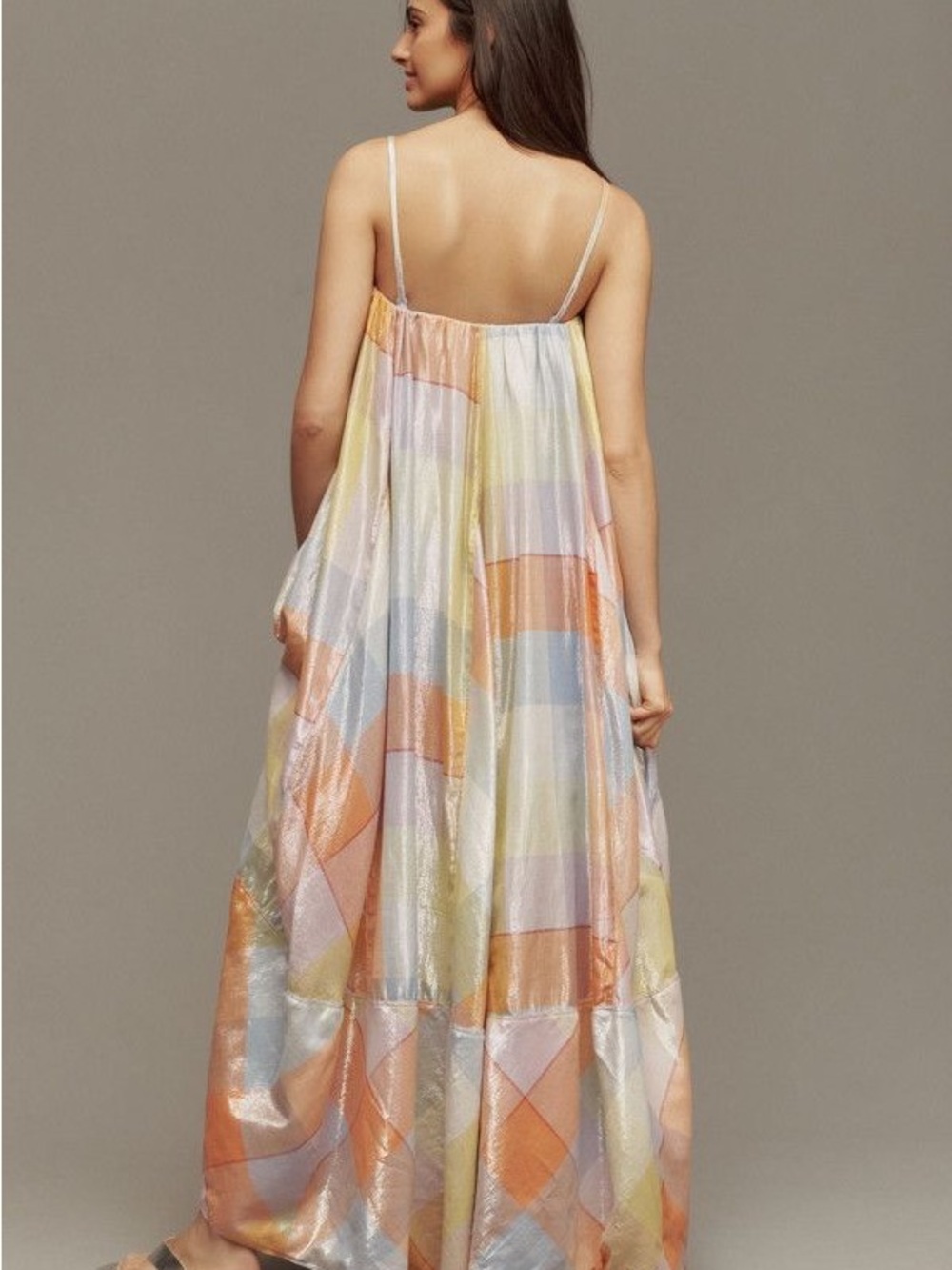 Anthropologie Pastel Plaid Maxi Dress in Orange, Yellow, Blue - Picture 2 of 6